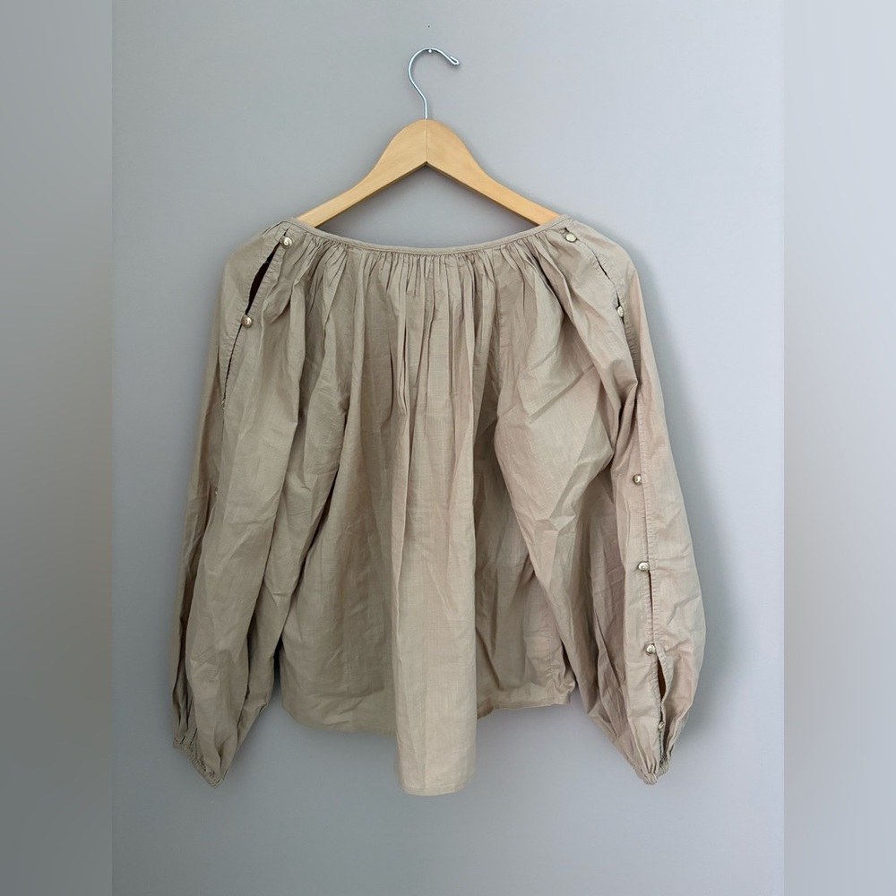 LOFT Blouse Womens XS Beige Split V-Neck Pullover Balloon Long Sleeve NWT - Picture 7 of 7